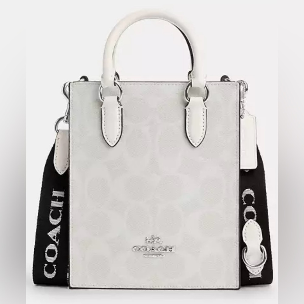 North south mini tote in signature glacier white canvas